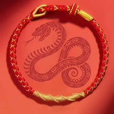 2025 Year of the Snake Handcrafted Gold Red String Bracelet Amulet - Cerapoet